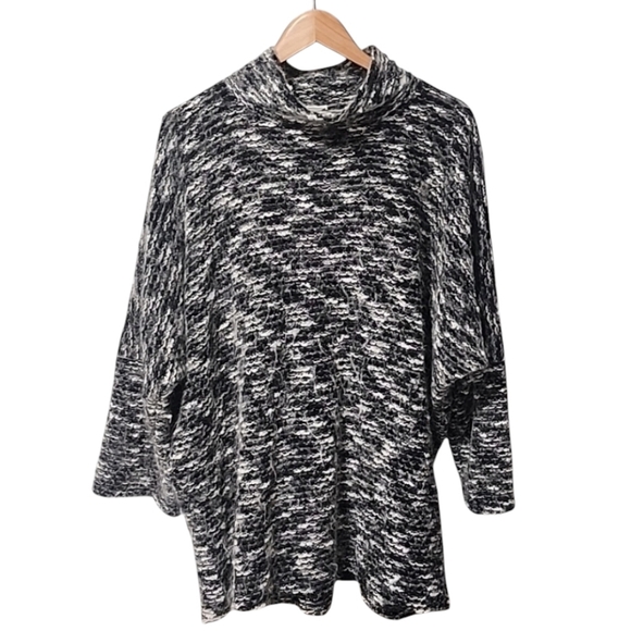 NATORI VINTAGE Fuzzy Wool Sweater 1X Mock Neck Black White Nylon Tunic Length - Picture 4 of 15